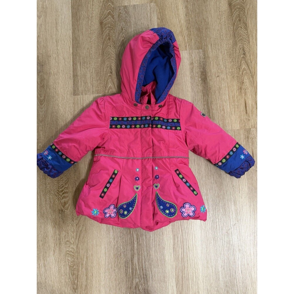 Vintage Y2K Me Too Hot Pink Embroidered Floral Paisley Girls Winter Jacket 12-18